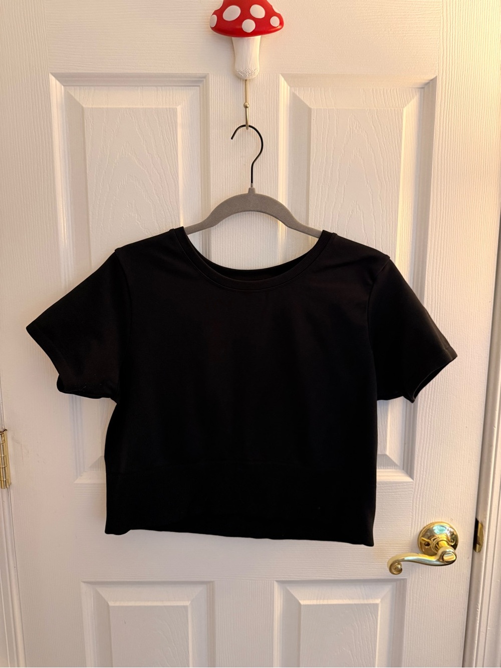 aerie Black Cropped Short Sleeve Top